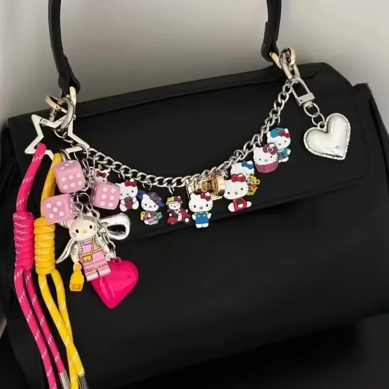 Sanrio Hello Kitty 50th Anniversary New Bag Accessories Pendant Anime Backpack Decoration Cute Cartoon Metal Chain Girls Gift