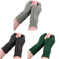 Winter Fingerless Gloves for Women, Computer Short Warm and Extended Korean Style Half-Finger Knitted Flat Gloves