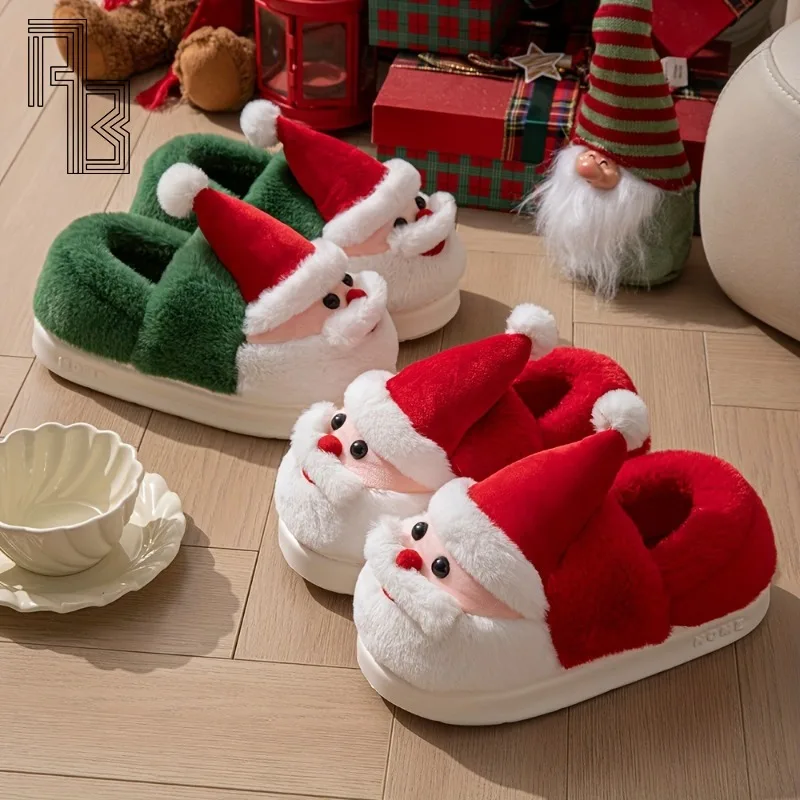 

2025 New Santa Claus Home Slippers, Thick Bottom Non Slip Men's and Women's Autumn and Winter Slippers