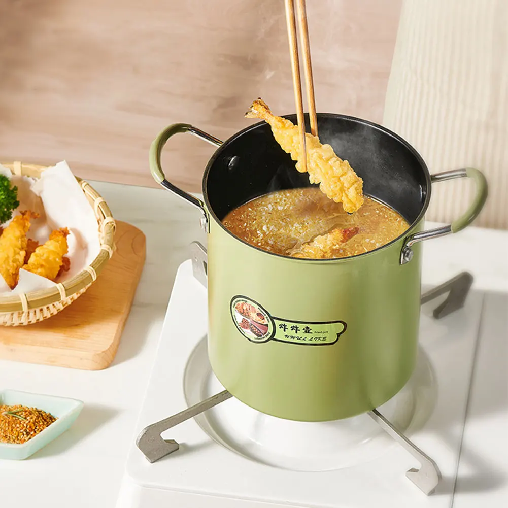 3L Deep Fryer Pot Frying Pot with Strainer Basket Cooking Pot Multi-Function Pasta Pot Roasting Pot for French Fries Chicken