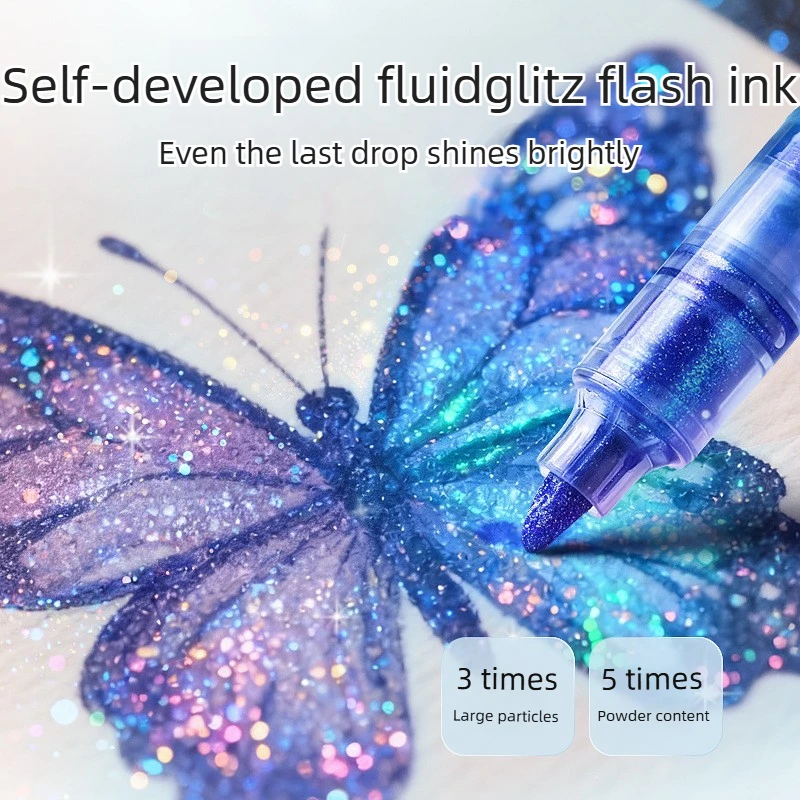 ENMY 12 Colors Super Shiny Glitter Color Markers with Light Valve and Big Particle Glitter Art Office School Supplies Stationery