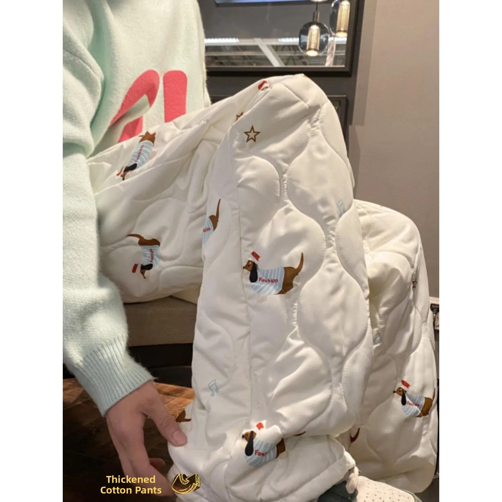

Men's Winter Cotton Ski Pants Sausage Print Winter Melon Pattern Warm Cotton Trousers Harbin Cold Resistance Snowboard Pants