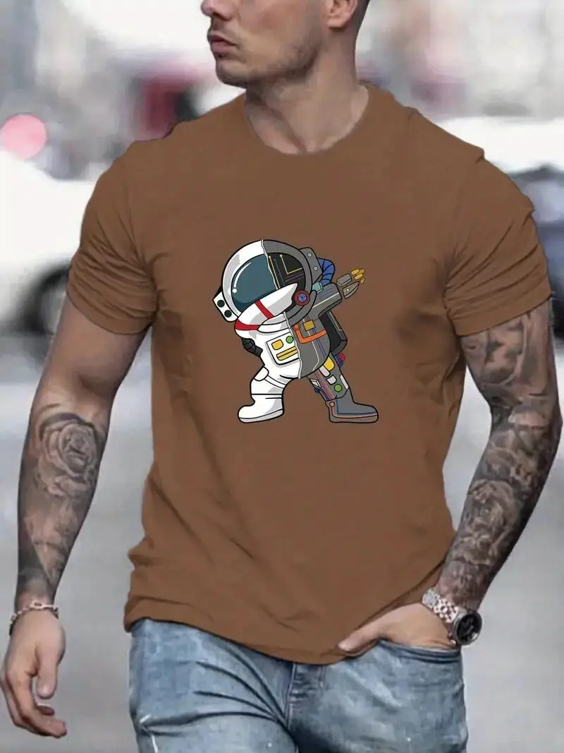 Astronaut Round Neck Graphic T-shirts, Causal Tees, Short Sleeves Comfortable Tops, Men\'s Summer Clothing