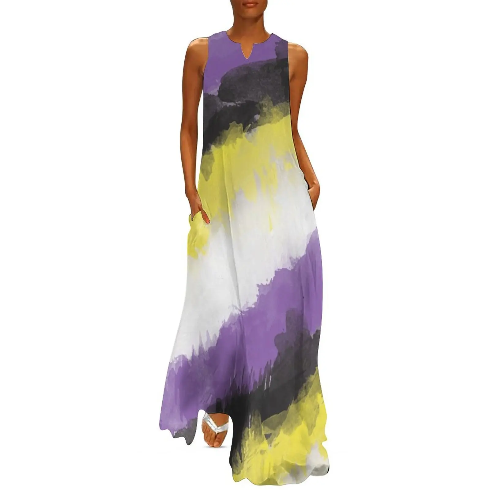 

Nonbinary Watercolor Pride Long Dress woman dress luxury woman evening dress Summer skirt