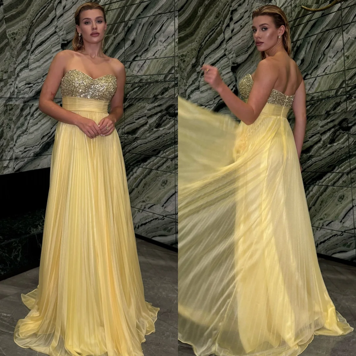 

Customized Delicate yellow Organza Cocktail Dress Elegant/ Graceful Strapless Contrast Color Zipper Back Vestido De Festa