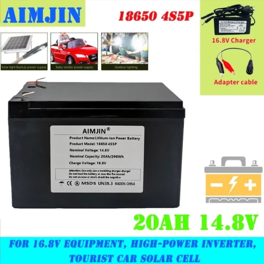 

100% New 14.8V 20000mAh 4S5P 20AhLithium-ion Battery, Suitable for 16.8V Equipment, High-power Inverter, Tourist Car Solar Cell