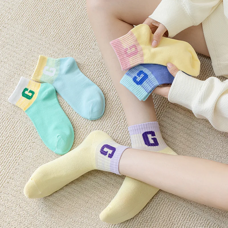 5/10 Pairs Half-length Outdoor All-match Socks New Gradient Women's G Letter High Value Socks Spring and Summer Short Socks