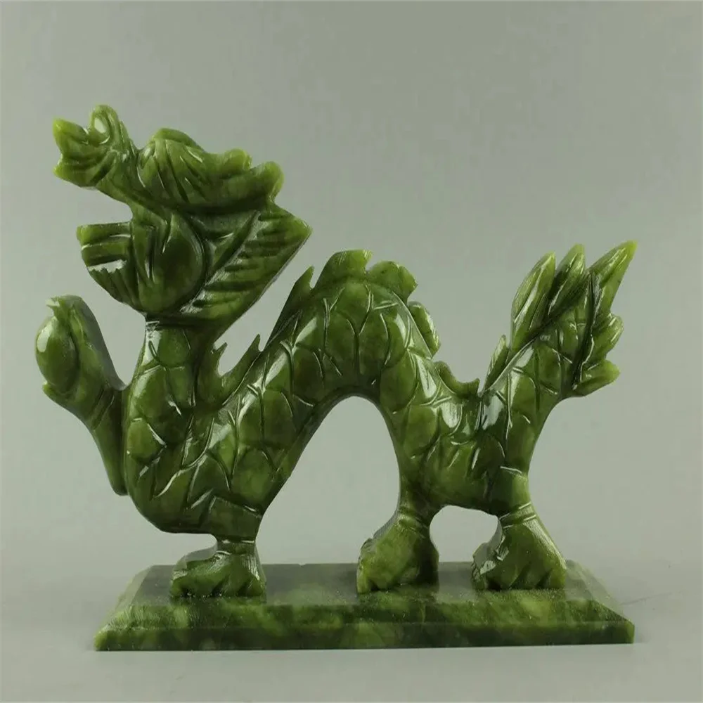 

Green natural jade Chinese hand-carved Dragon statue good luck