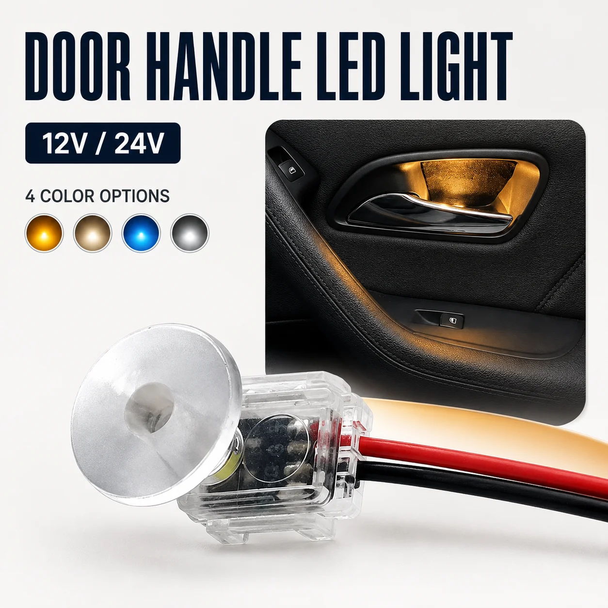 Car Door Handle Light LED Mushroom Head Storage Box Lamp Transparent Shell Single Color Glow 12V 24V Auto Interior Light Kit