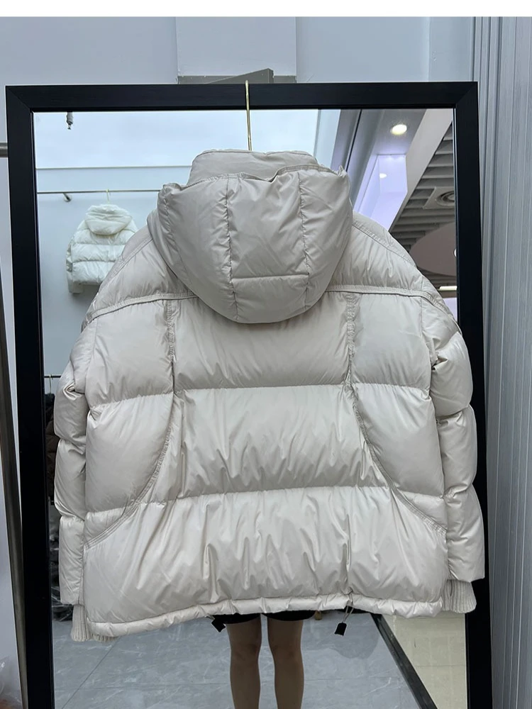 سترة شتوية جديدة بغطاء للرأس للنساء كاجوال وعصري وفضفاضة ومتعددة الاستخدامات وسميكة ودافئة من ريش البط الأبيض #6