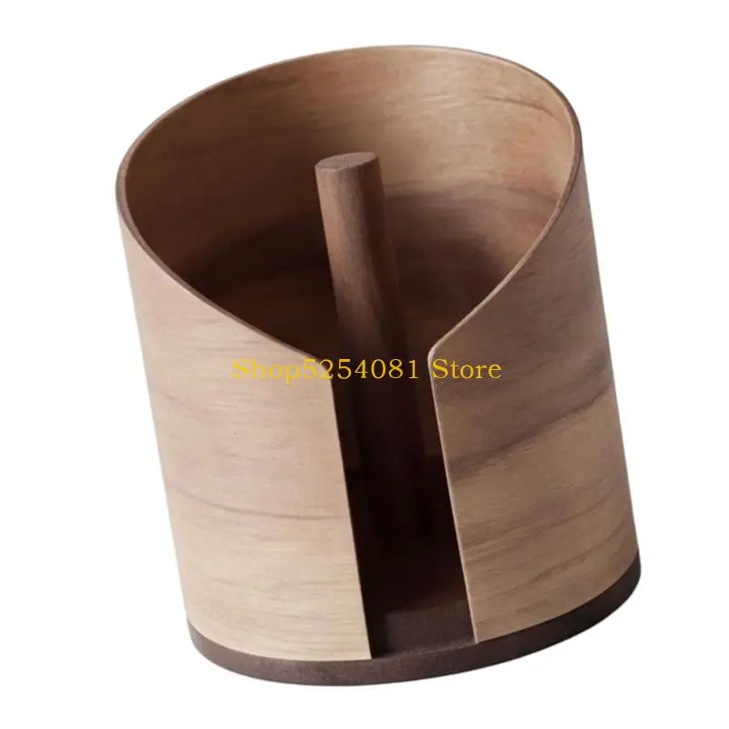 AXYC Round Base Paper Towel Holder with Skid-Resistant Support, Vertical Wood Design and Curved Open Area for Countertop Storage