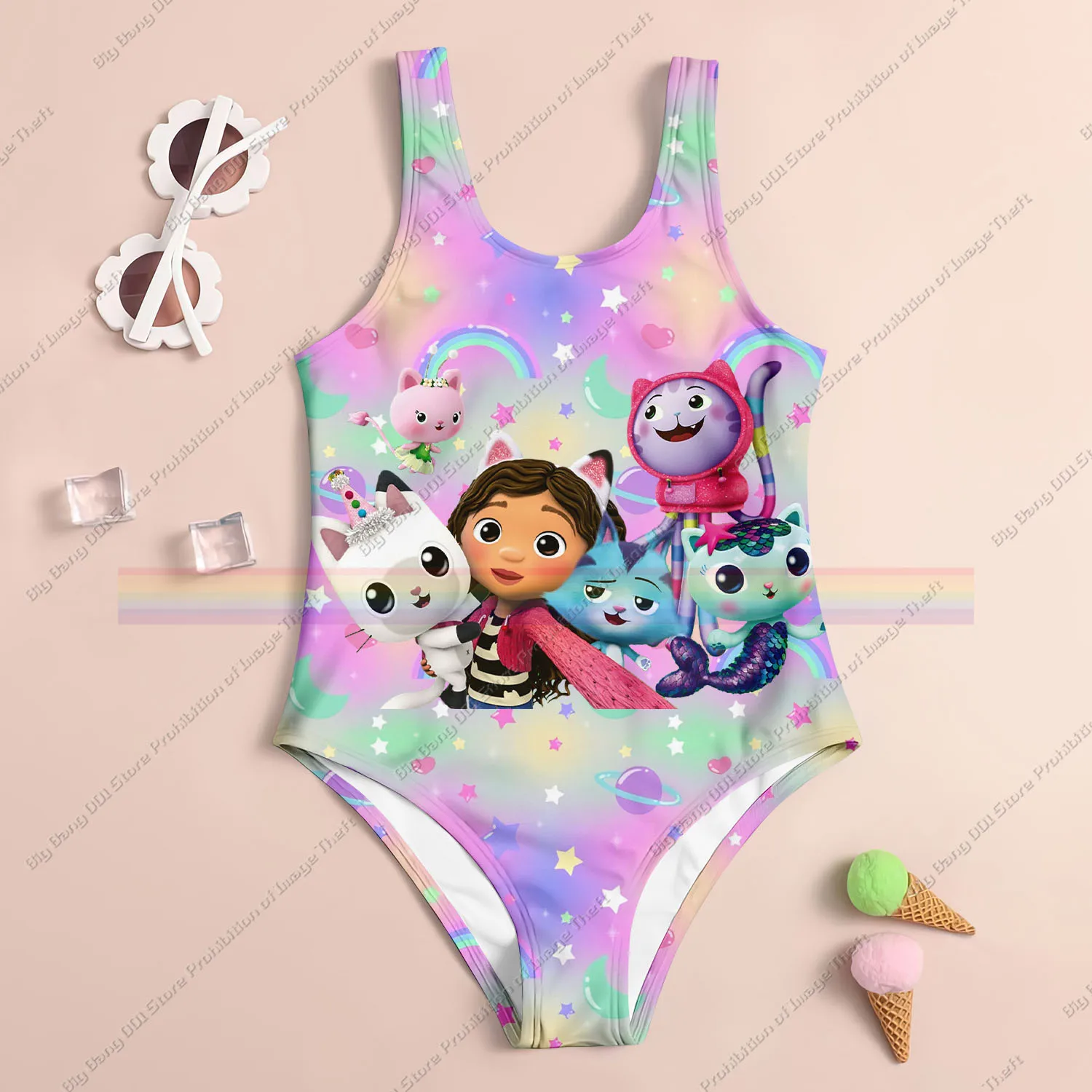 

Cartoon Gaby's Dollhouse 2025 Miniso 3D Printing Birthday Gift Party Beach Seaside Vacation Children's Clothing Swimsuit Kids