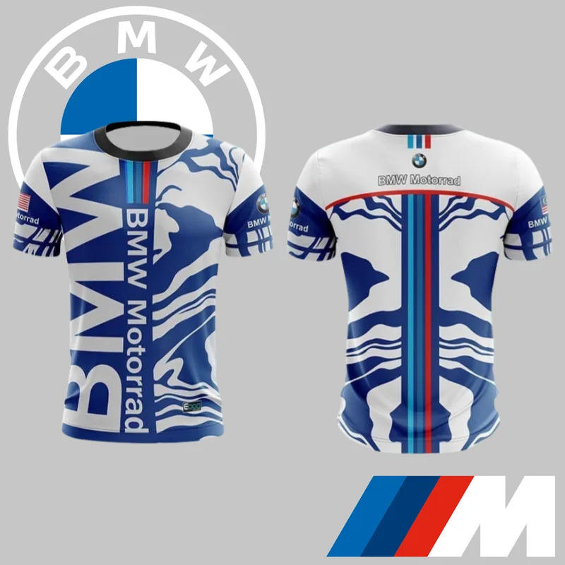 

BMW Motorrad Сине-белая быстросохнущая футболка Модный тренд Спортивная гоночная футболка с коротким рукавом Высококачественная брендовая футболка класса люкс для автомобилей