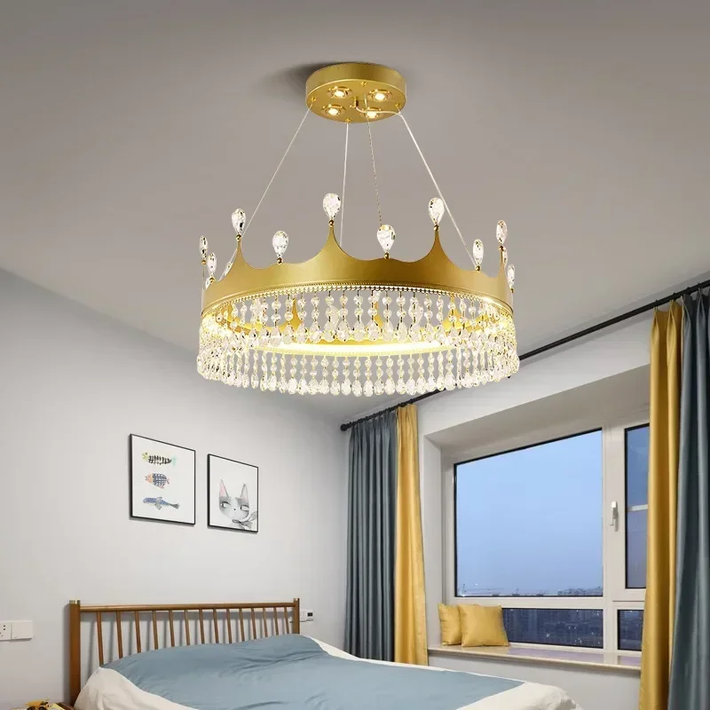 Creative Crown Pendant Chandelier Lighting for Bedroom Living Room Home Decoration Lighting Crystal Ceiling Pendant Lamp Gold