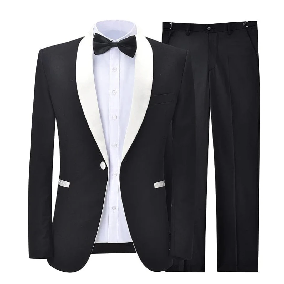 

Men Suit 2 Pieces Black With White Lapel Single Button For Wedding Banquet Birthday Party Business Work Daily Jacket And Pants