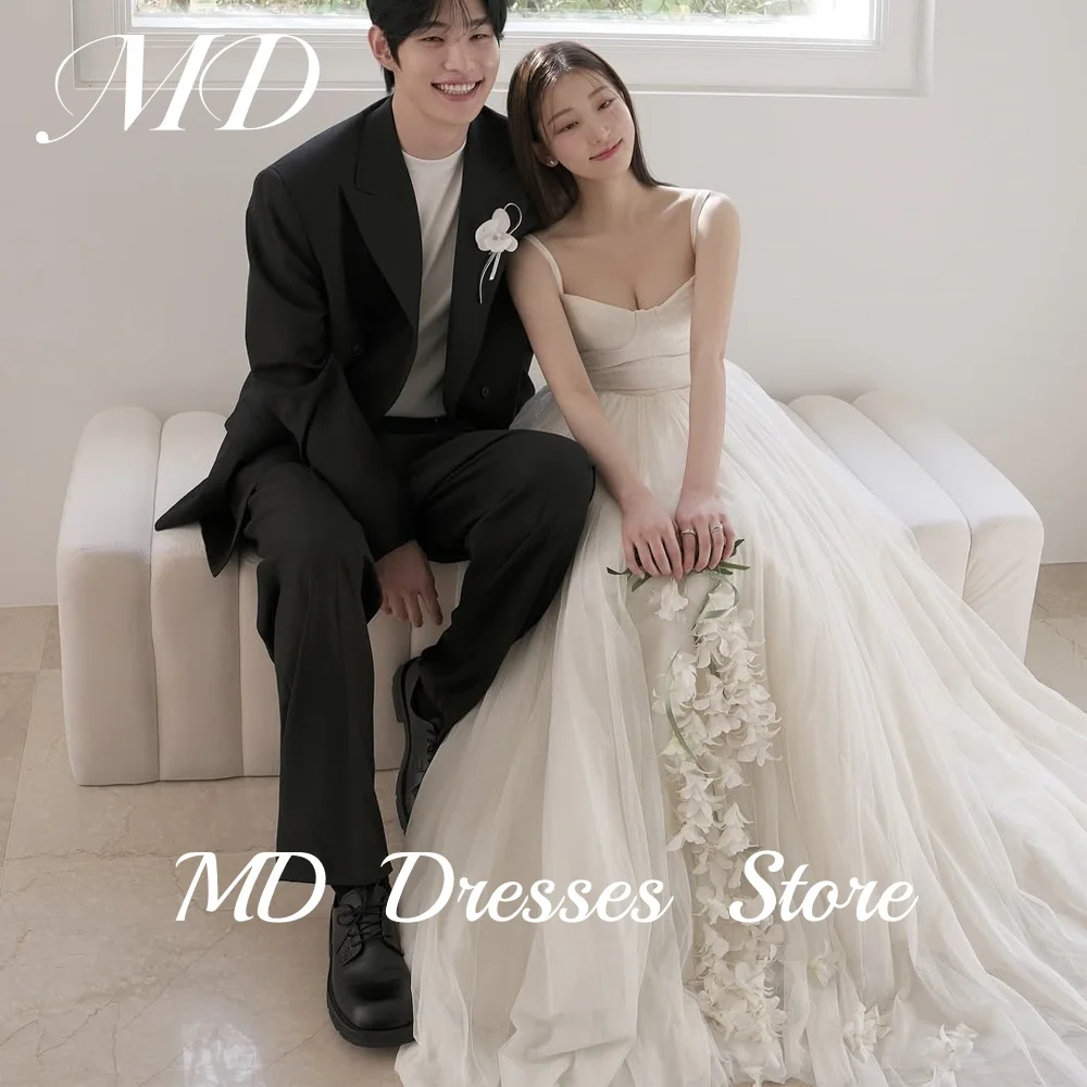 

MD Spaghetti Strap Wedding Dress Square Collar Korea Photoshoot Floor-Length Corset Customized Bride Gowns Corset 웨딩드레스 2025