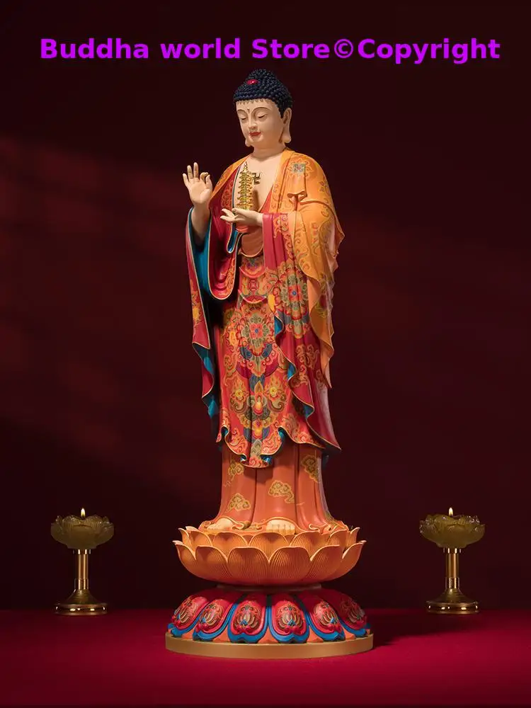 Global Limited TOP Painted Buddha figure Standing Buddha Bronze Sculpture copper carving 100% Handmade Decorate Buddha statue