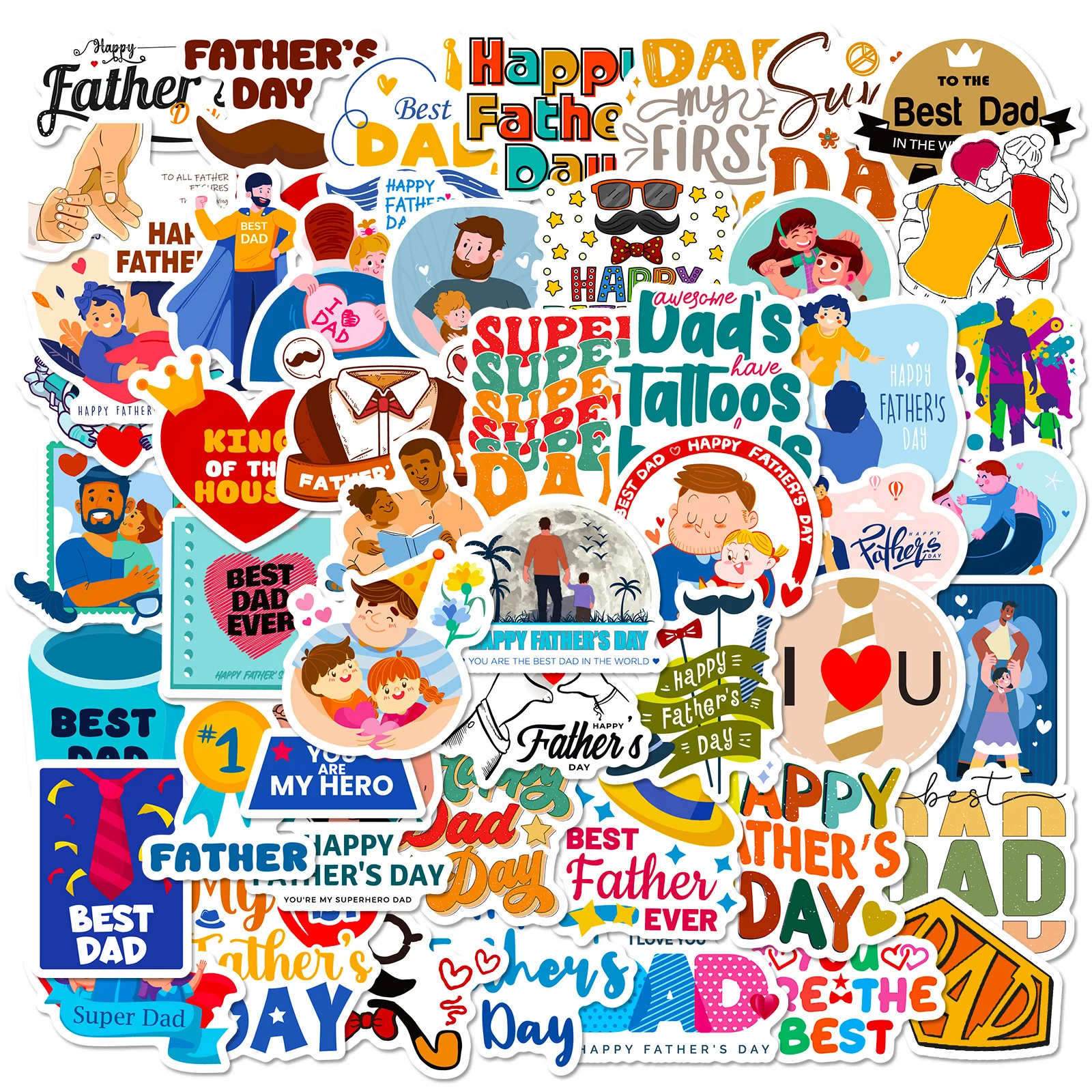 

50Pcs Father's Day Theme Short Sentence Series Stickers Suitcase Phone Case Water Bottle Waterproof Decoration Diy Sticker Packs