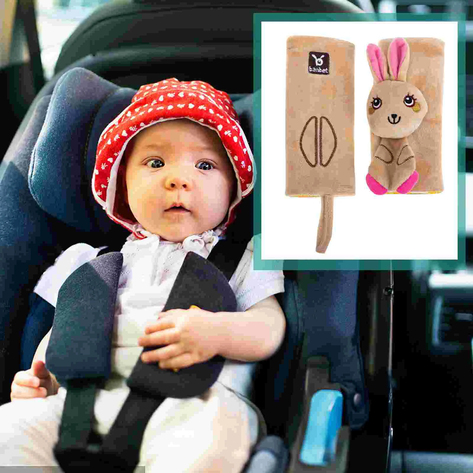 

2 Pcs Seat Belt Cover Baby Child Kids Shoulder Cushion 16x16cm Plush Cartoon Pad