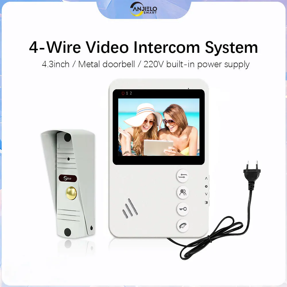 ANJIELO 4.3 Inch Metal Doorbell Video Intercom Phone for Home Apartment with IP65 Waterproof Night Vision