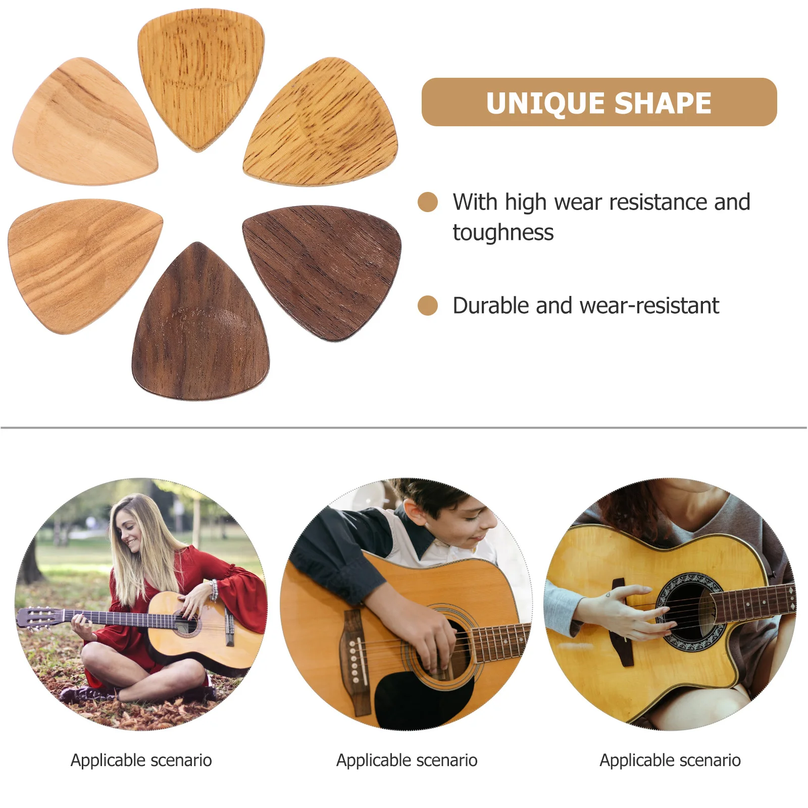 

6 Pcs Wooden Pick Electric Guitar Plectrum Bass Picks Plectrums for Acoustic Guitars