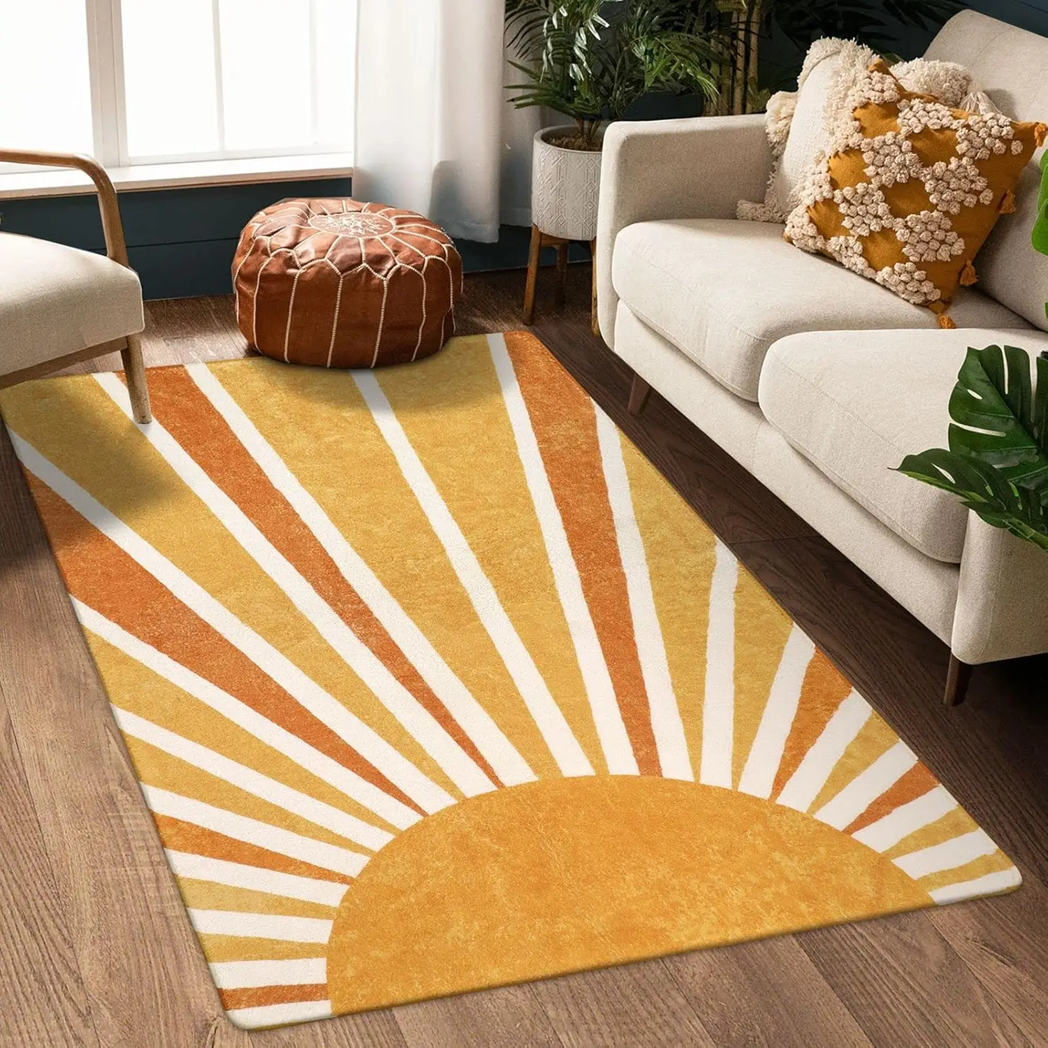 

VIKAMA Bohemian Sun Print Carpet, Washable Carpet, Modern Bedroom, Living Room, Laundry Room Entrance Carpet, Home Decoration