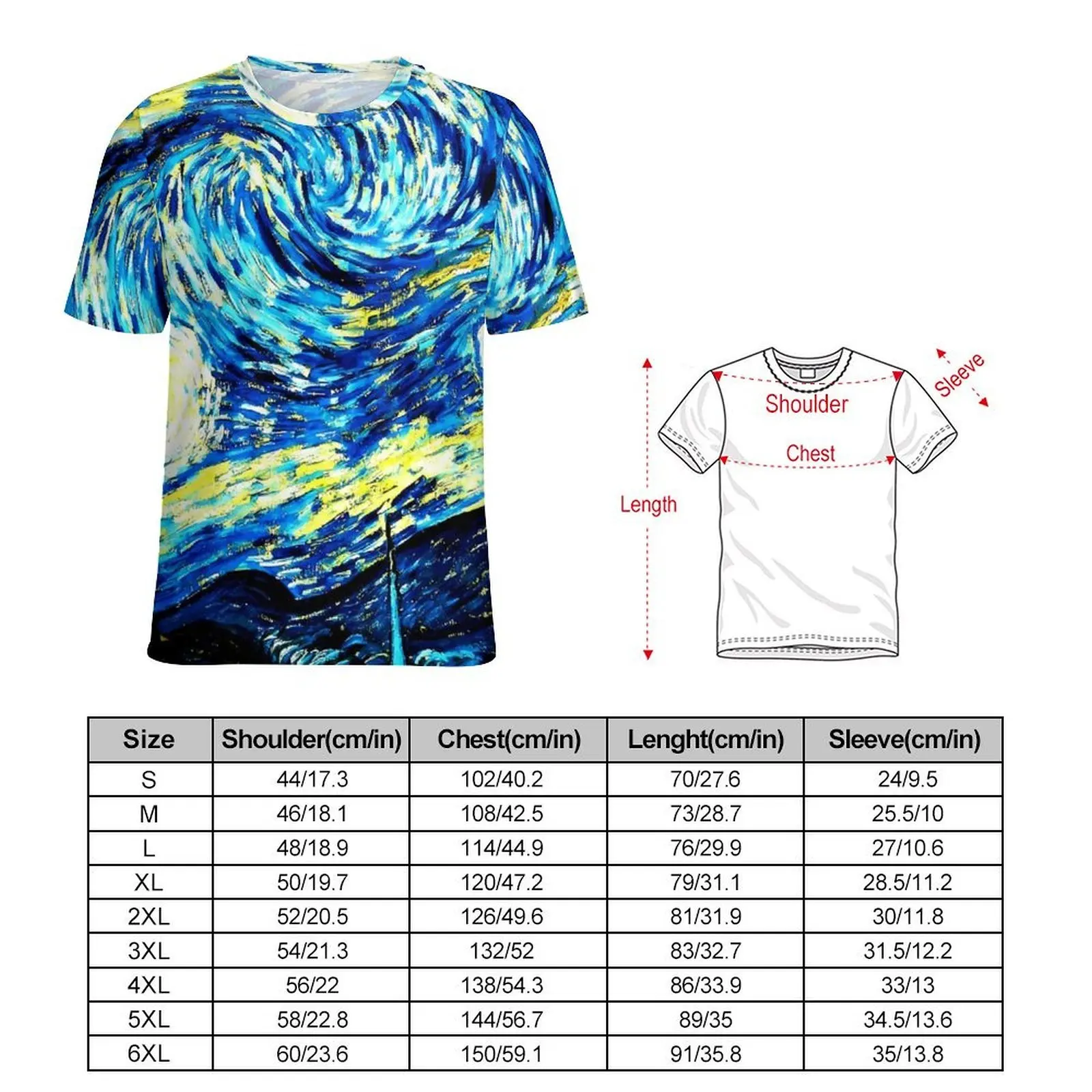 Oversize T Shirt Summer Vincent Van Gogh T Shirts Starry Night Streetwear Crew Neck Tshirt Mens Novelty Pattern Top Tees