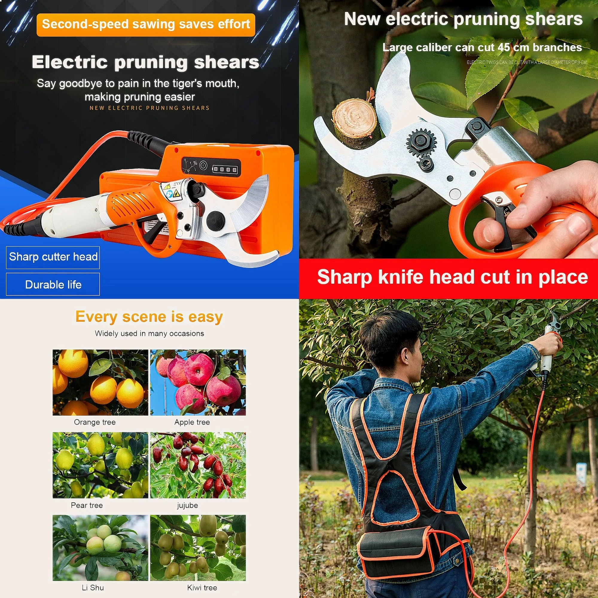 450W 36V Cordless Electric Pruning Shears Rechargeable Adjustable Garden Pruner Tool