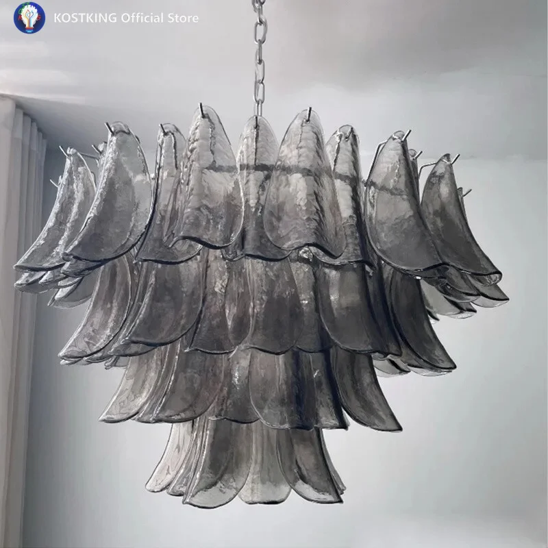 Murano Handmade Glass Chandelier Smoky Gray Artistic Shell Design Pendant Lamps For Bedroom Living Dining Room Decor Lighting