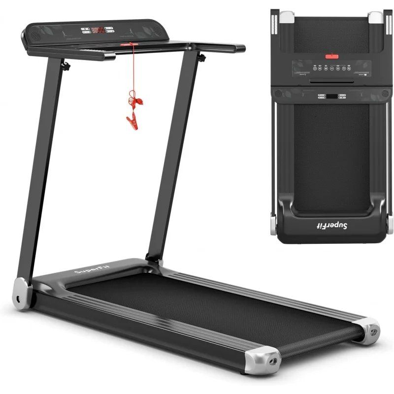 GYMAX Folding Treadmill, Smart APP Control Running Machine, LED Monitor & Adjustable Device Holder, Portable Treadmill for H