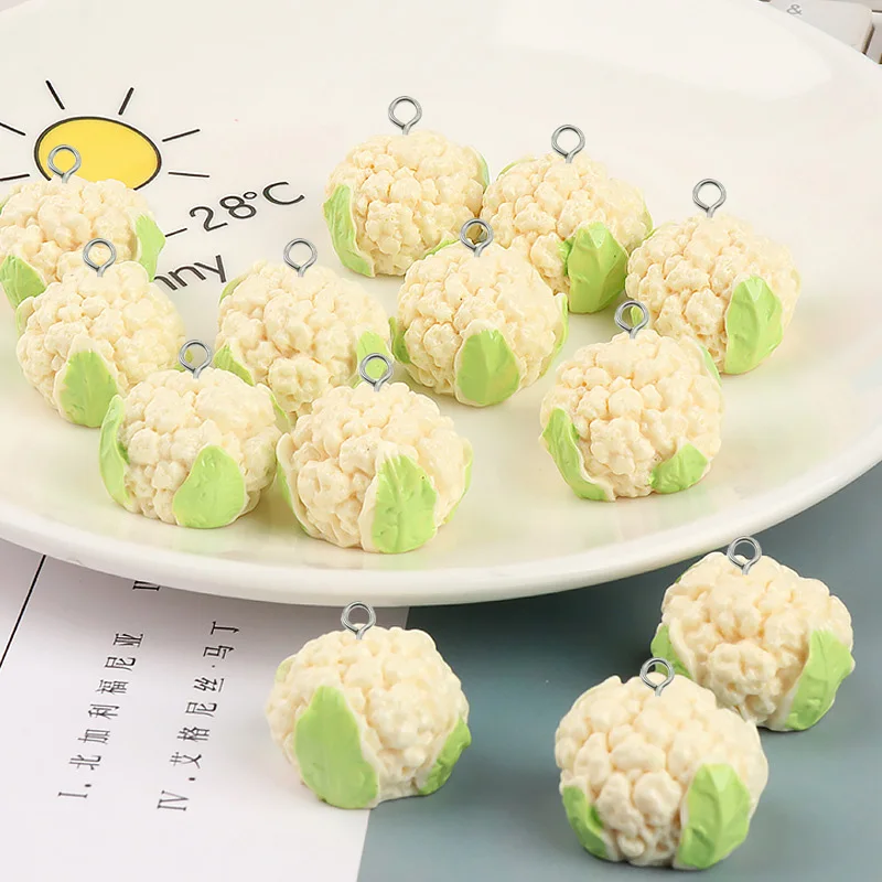 10pcs 3D Small Cauliflower Resin Charms Cute Simulated Vegetable Pendant For Earring Diy Jewelry Make