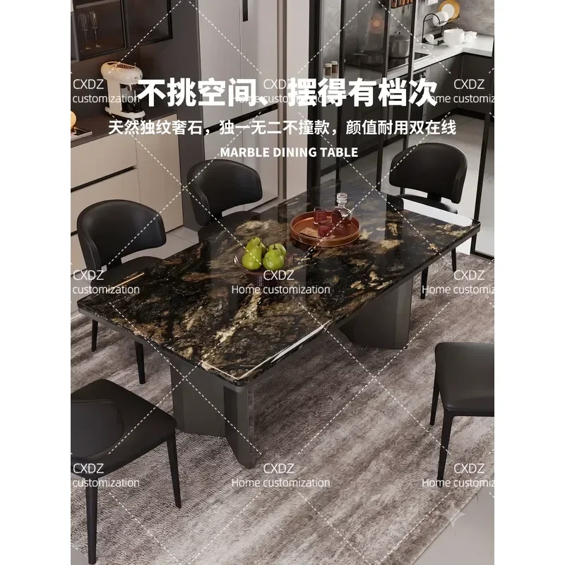 Natural Marble Dining Table Rectangular 2026 New Minimalist Light Luxury Villa High End Bright Galaxy Stone
