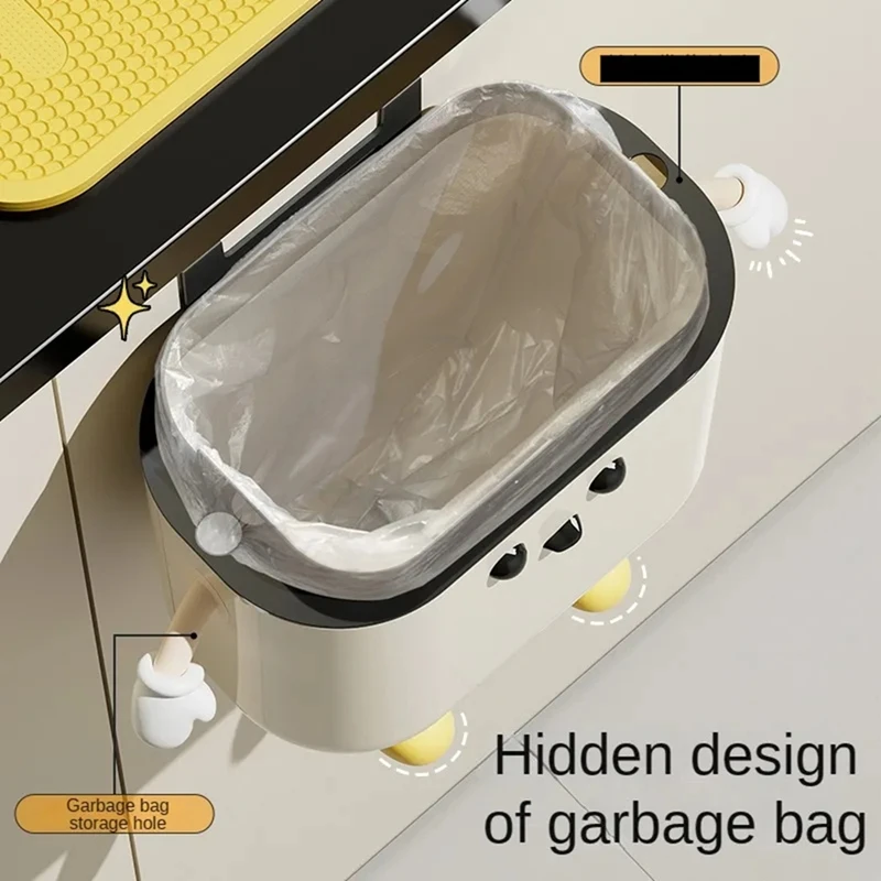 BEAU-DIY Cream-Colored Wall-Mounted Kitchen Trash Can With Lid For Food Waste And Bathroom High Appearance Level