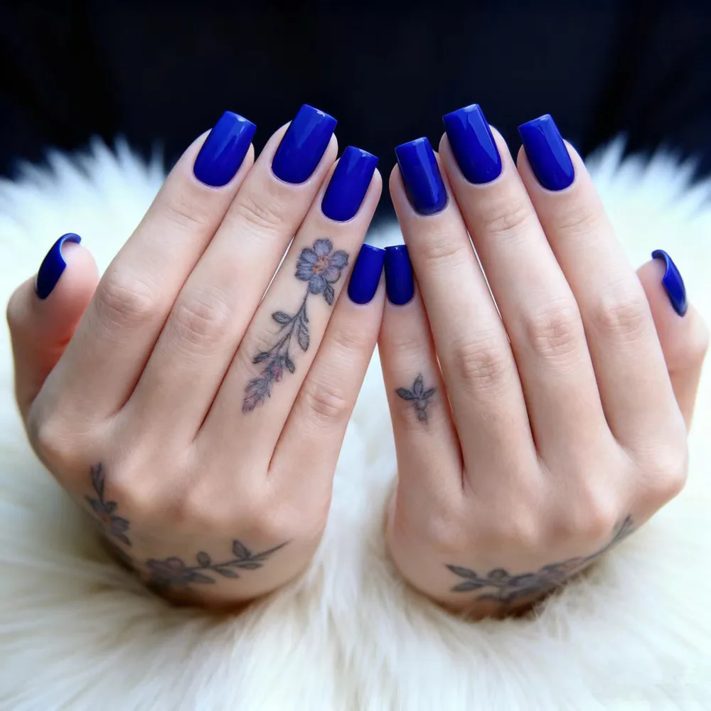 48 stuks koningsblauw druk op nepnagels met lijm kunstmatige lange vierkante kunstnagels DIY volledige dekking vingertop manicure tool