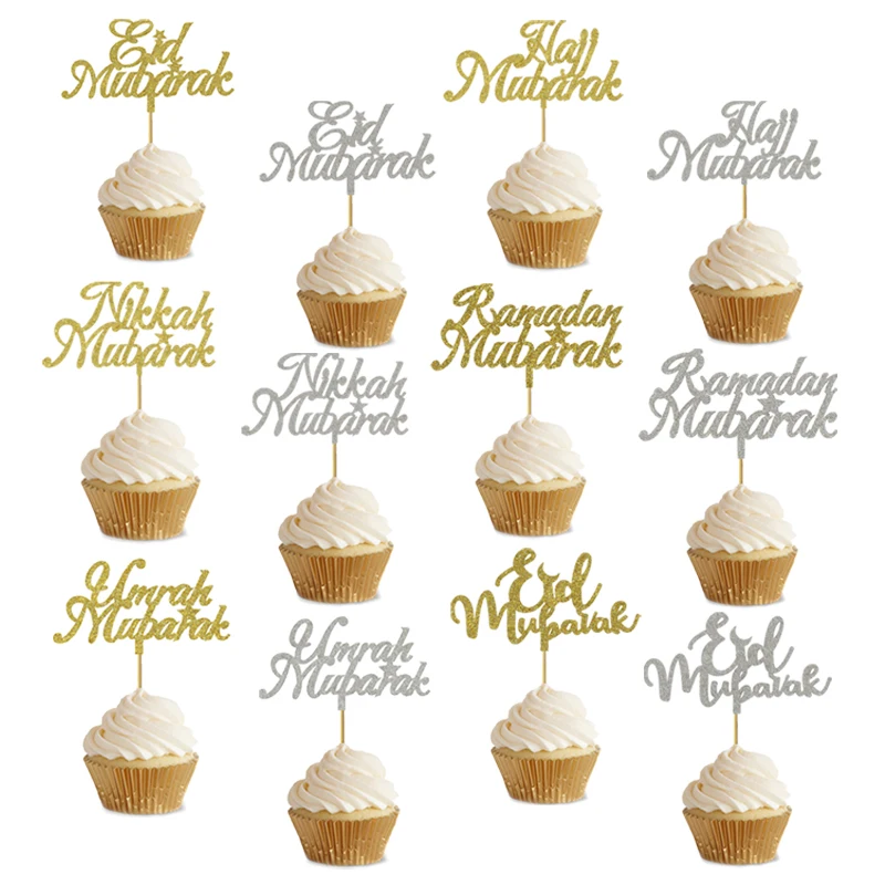 20 pcs 3x5 Pollici Eid Cupcake Topper Nikkah Mubarak Eid Mubarak Hajj Mubarak Umrah Mubarak Cupcake Topper Per La eid al-Fitr Decorazione