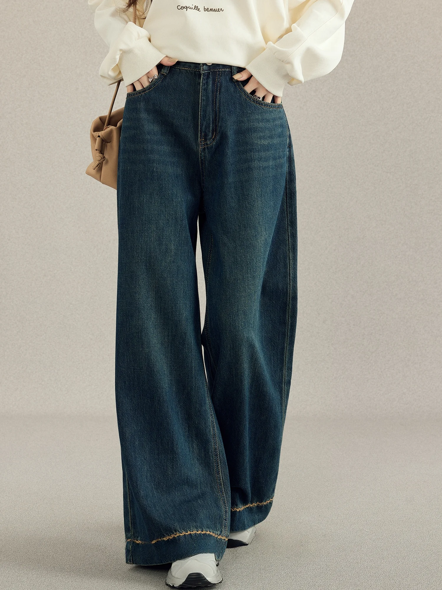 

Джинсы женские с высокой талией, широкими штанинами, в американском ретро-стиле, свободные, расклешенные, прямого кроя, осенние, новые, с эффектом похудения