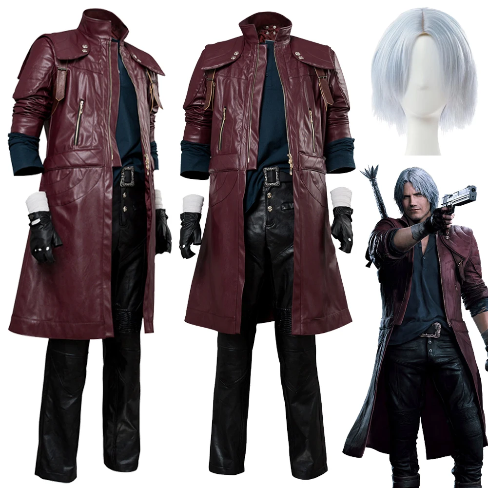 Juego de Anime DMC 5 Dante, disfraz de fantasía, peluca, disfraz para hombres, abrigo para adultos, pantalones, traje de fiesta de Carnaval y Halloween