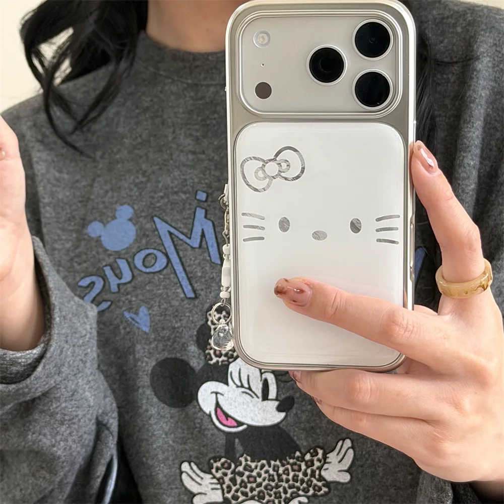Fashion Cute Hello Kitty Phone Case for iPhone 17 16 15 14 12 13 11 Pro Max XS Shockproof Lens Protection Plating Silver Cover