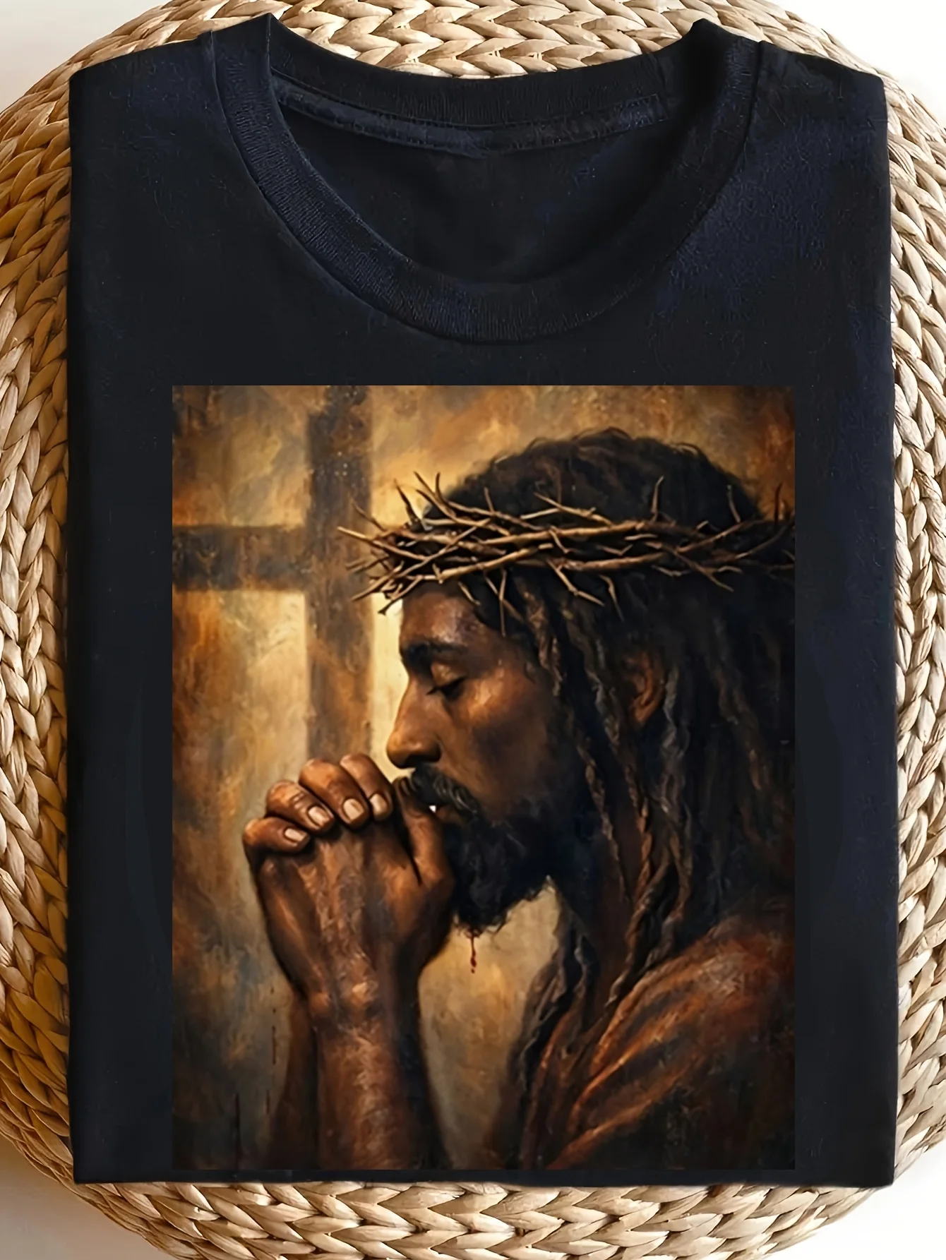 Men's Casual T-shirt Printed Short-sleeved Round Neck Cotton Knitted Fabric Slightly Elastic Summer Details Application