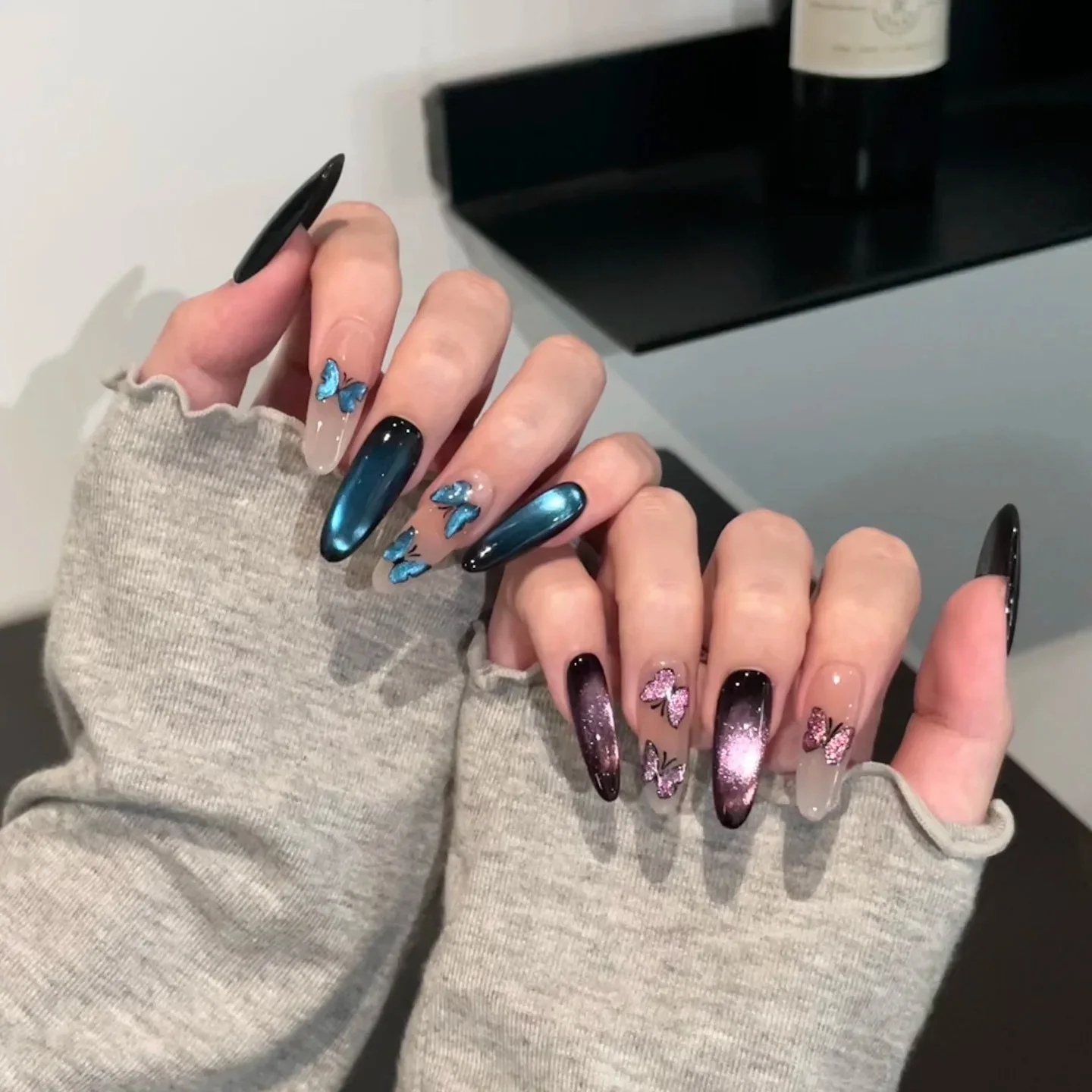 

AB Series Cat's Eye Nail Butterfly 2025 Fall Winter Simple Whitening Colored Glass Bead Nail Art Supplies Girl Gift