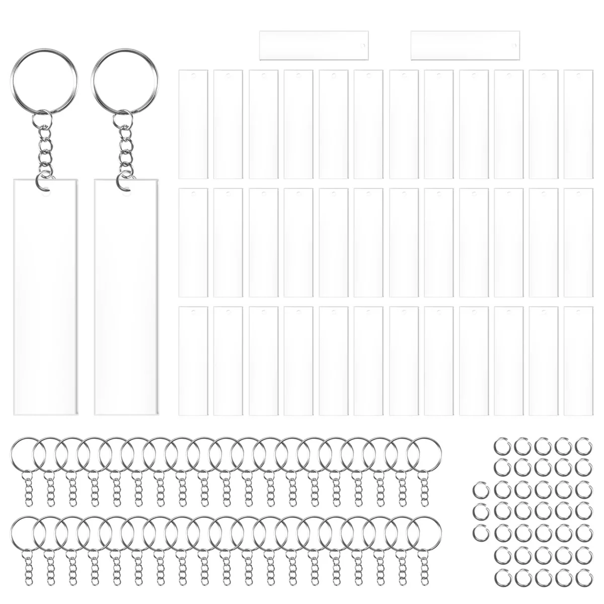 

120 Pieces Rectangle Acrylic Key Chain Blank Transparent Acrylic KeyChain Blank