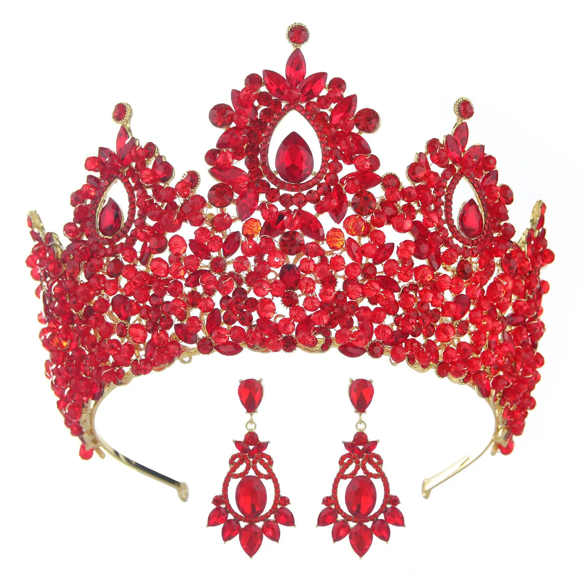 Queen Red Crystal Bridal  Women's Purple Luxury Pageant Crown Wedding Hair Accessories