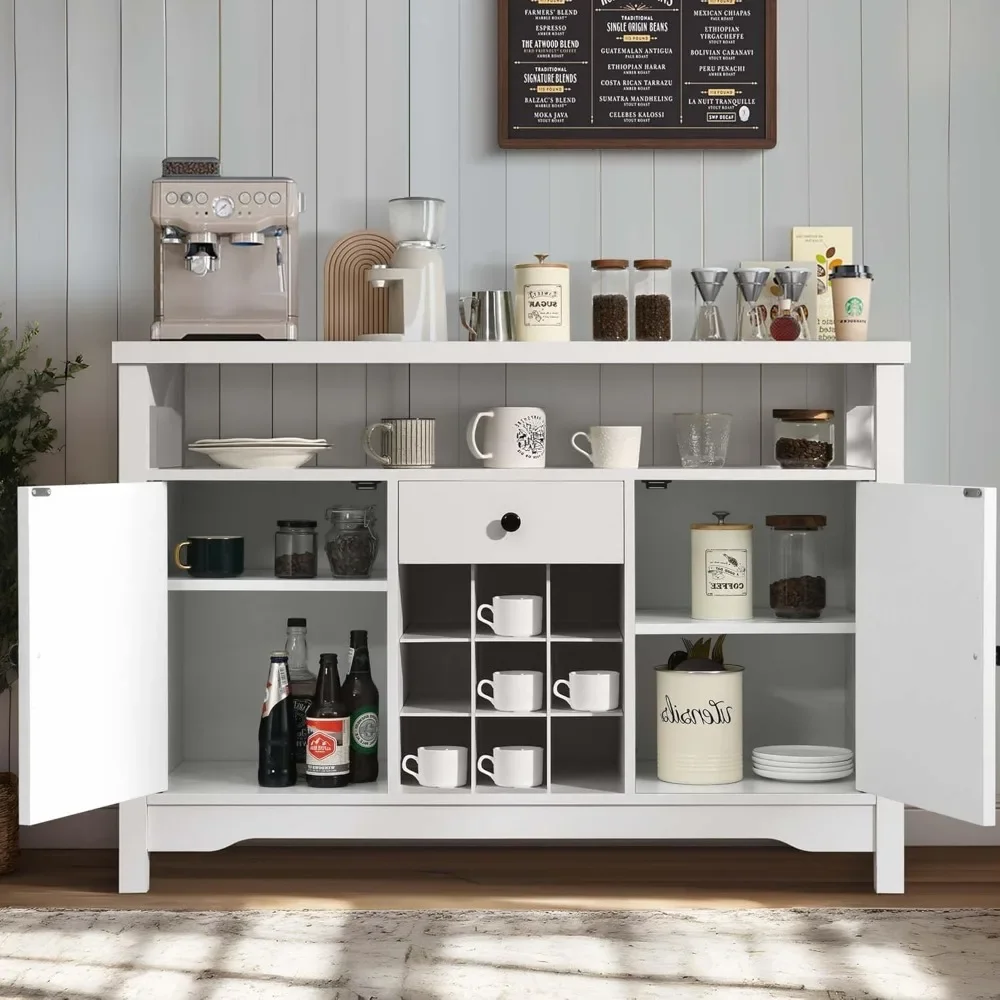 Gabinete de barra de café con almacenamiento, estación de café blanca de 47 ", gabinete de Buffet de barra de café de granja con cajón