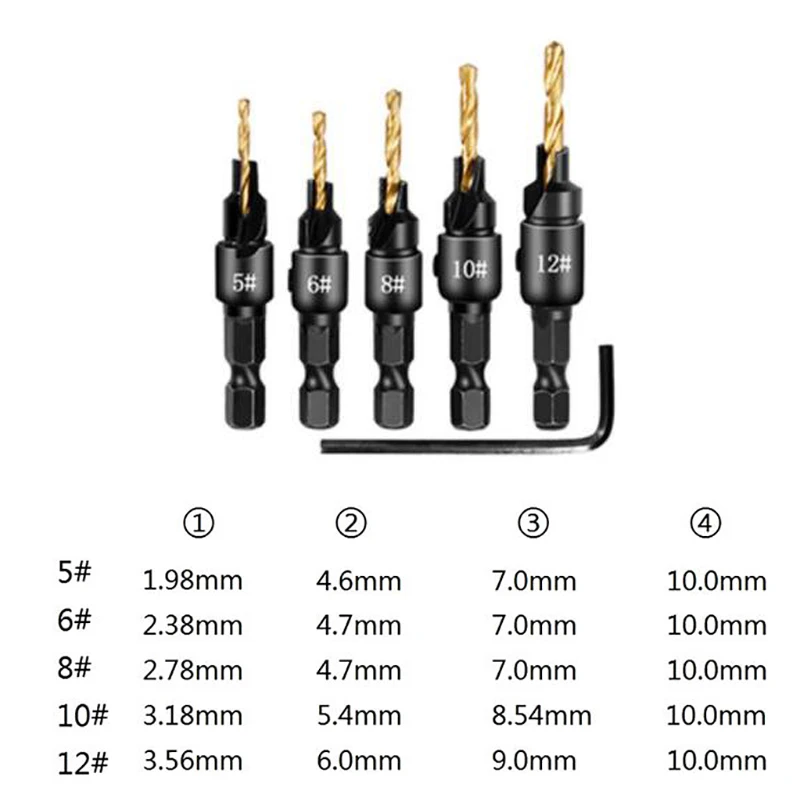 LUDA 10Pcs Claw Type Cork Puncher Chamfer Cutter Drill Bit Countersunk Bit Drill 1/4 Inch Hexagon Wrench Tool Set