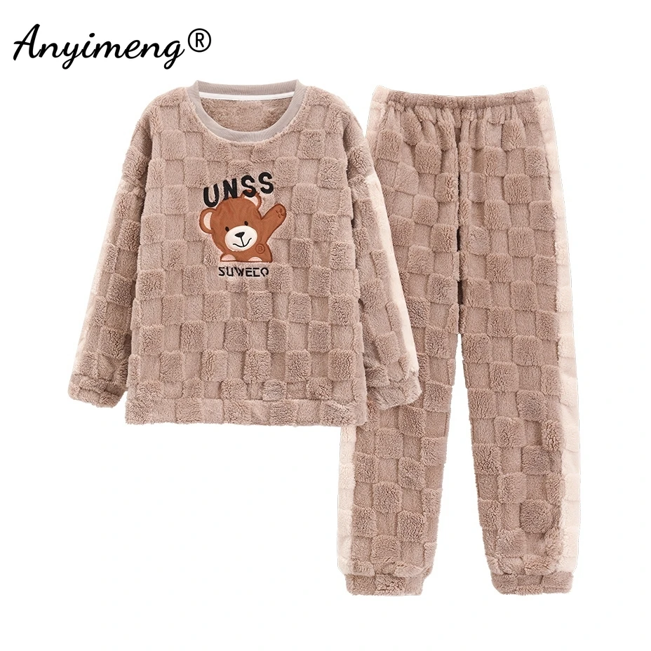 Plus Size M-5XL Women Jacquard Thermal Pajamas Pullover Thick Pijama Leisure Pjs Nightwear Soft Plush Teddy Sleepwear for Girl