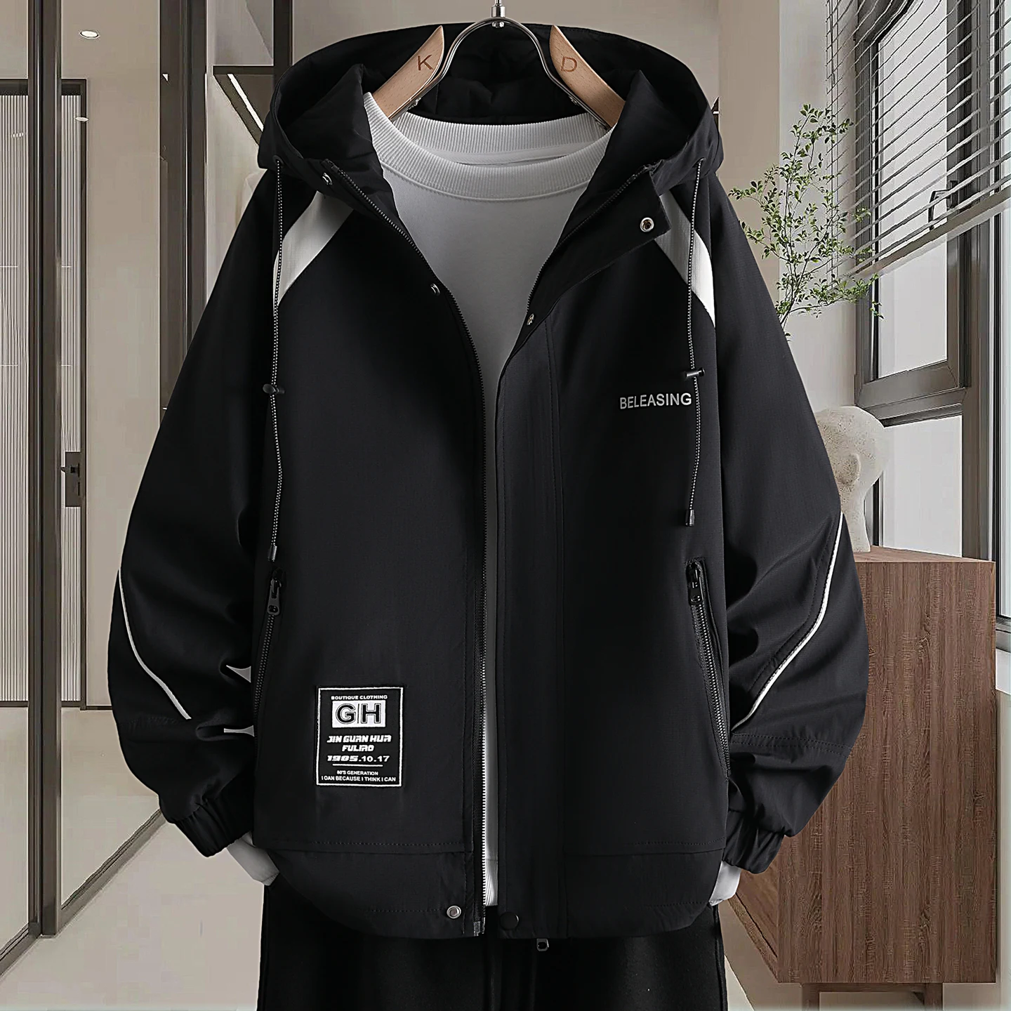 Casual Stylish Thin Men's Jacket Spring Autumn Fashionable Versatile Korean Version Polyester Fiber Long Sleeve Zipper Decora...