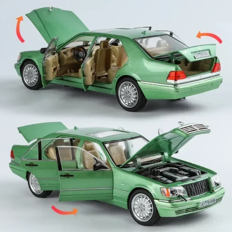 Mercedes-Benz W140 300SEL Modelo de carro modificado, 1:24, liga de metal fundido, luz sonora, puxar para trás, coleção, brindes para crianças