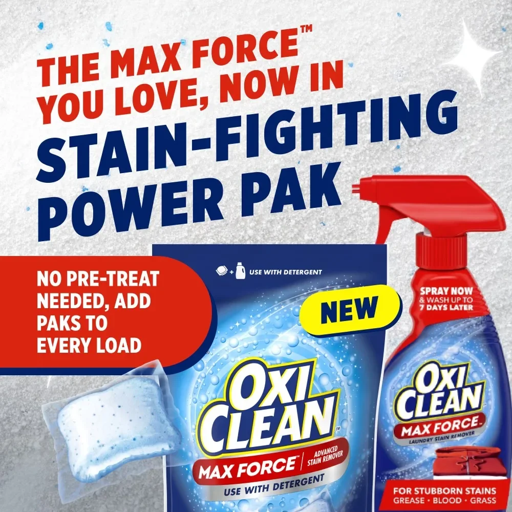 Max Force Advanced Stain Remover Power Paks, Gentle Color-Safe Stain Treater, 24 Count