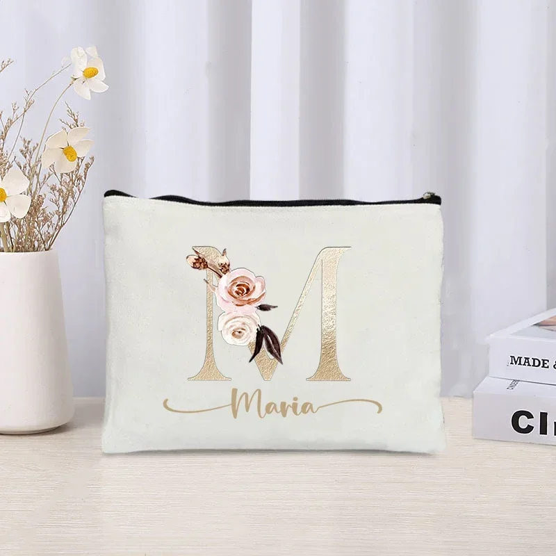 Trendy Letters Makeup Bag Custom Name Travel Cosmetic Organizer Bridesmaid Handbag Wedding Gift Canvas Side Bag for Ladies Purse