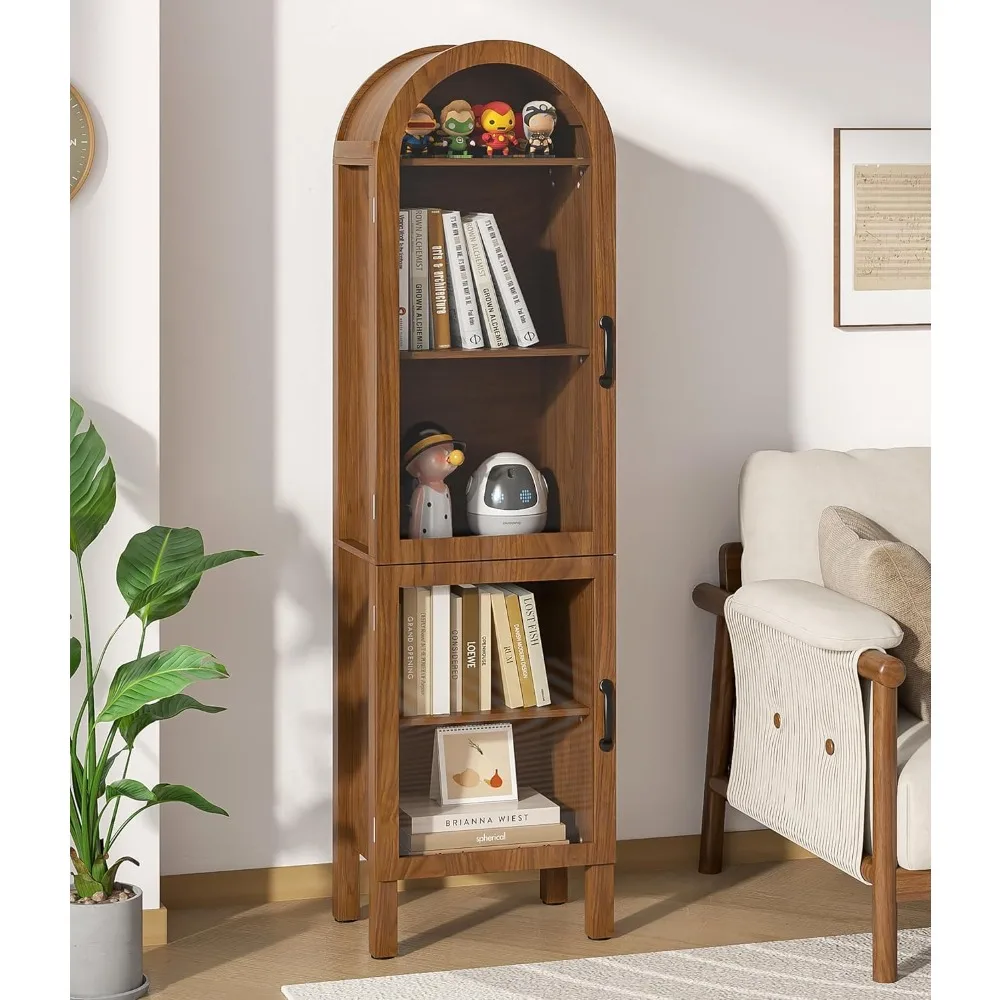 

64.17 in Tall Arched Display Cabinet with Acrylic Glass Doors 5-Tier Kitchen Pantry Storage Cabinets Modern Wood Curio Cabinet B